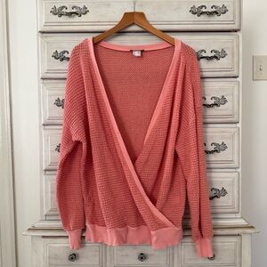 Venus Coral Surplice Waffle Knit Drape Front Top